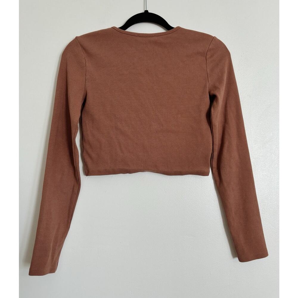 Terracotta ZARA Ribbed Button Front Cropped Sweater M - Picture 4 of 4
